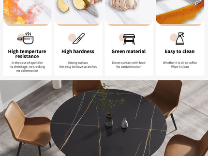 Modern Man-Made Stone Round Dining Table-Position For 6 People