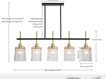 Chandelier 5 Light, Fixture Over Table - Black / Gold