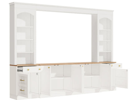 Arched Entertainment Center Wall Unit With Bookshelf, Retro Large TV Stand