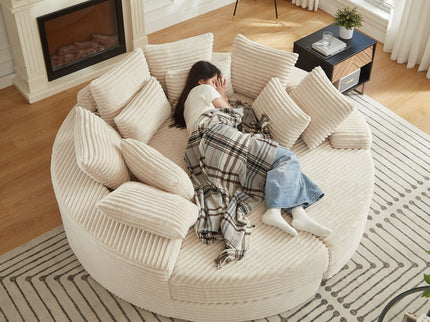 Round Oversized Sofa Bed With 5 Throw Pillows