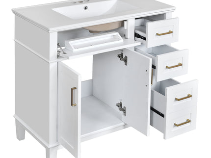 Modern Bathroom Vanity With Ceramic Sink, Soft Close Storage Cabinet