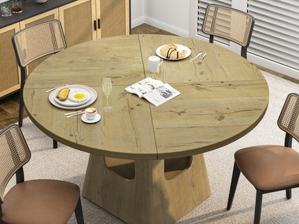 Farmhouse Round Dining Table With Storage Base