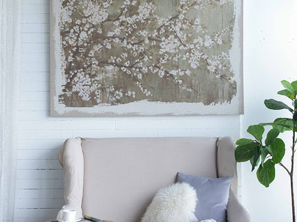 Large Cherry Blossom Canvas Art Print, Home Decor Accent Piece - Gray / White Matte