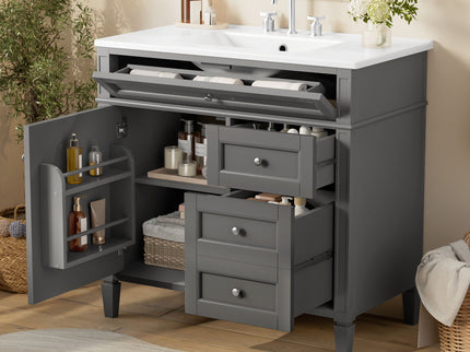 Bathroom Vanity With Top Sink, 2 Drawers, Tip Out Drawer
