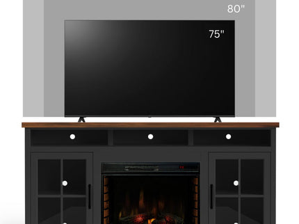 Fireplace TV Stand Console For TVs Up To 85" - Black / Whiskey