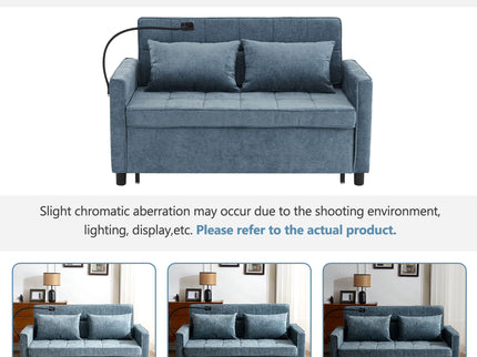 Pull-Out Sleeper Sofa With Reversible Backrest Cushion, Side Pockets, 2 USB Ports And A Phone Holder For Living Room