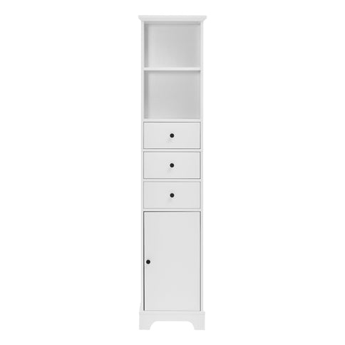 Tall Storage Cabinet With 3 Drawers And Adjustable Shelves For Bathroom
