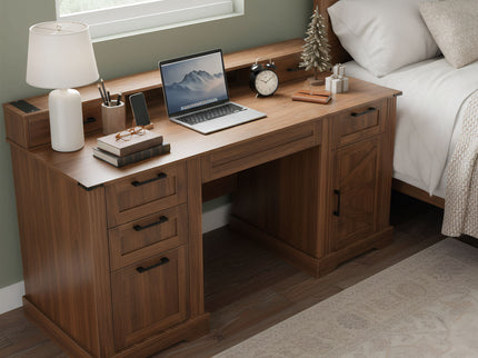 Office Desk With Charging Station & Storage Cabinet