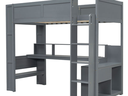 Gaming Loft Bed With Desk, Multi Storage Shelves, LED And Charging Station