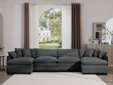 Modular Oversized Cushion Sofa With Ottoman, Low Back, Deep Seating Sofa Set