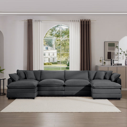 Modular Oversized Cushion Sofa With Ottoman, Low Back, Deep Seating Sofa Set