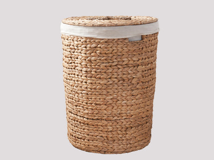 Ludmilla Round Tall Water Hyacinth Woven Wicker Laundry Hamper With Lid - For Clothes, Toys And Book Storage With Removable Liner - 18" X 18" X 23" - Natural Brown