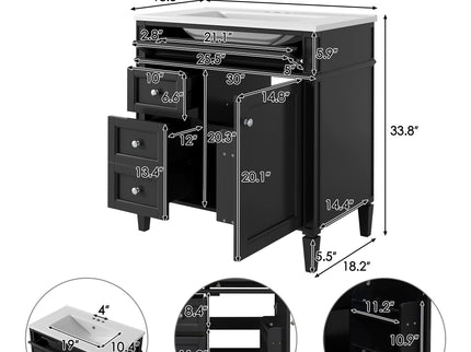 Bathroom Vanity With Top Sink, Storage Cabinet With 2 Drawers, Tip Out Drawer