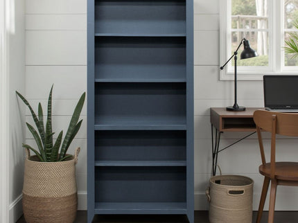 5 Shelf Bookcase - Blue Denim / Whiskey