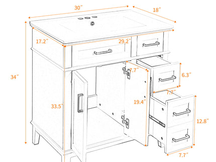 Modern Bathroom Vanity With Sink, Storage Cabinet, Soft Close Doors, Deep & Standard Drawers