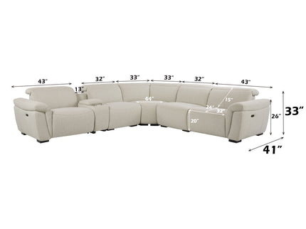 Dayana - Boucle Power Recliner Sectional Sofa For 5 People With Cupholder Console Adjustable Headrest - Beige