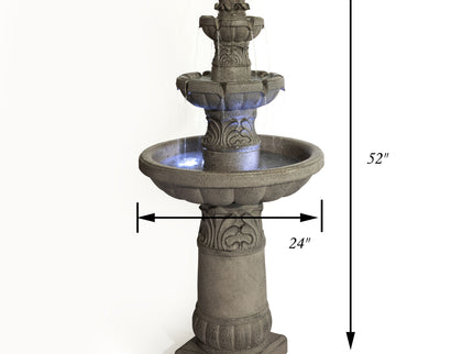 3 Tier Outdoor Garden Fountain With LED Lights - Gray