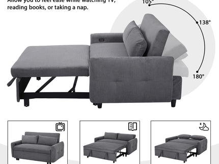 Pull-Out 2 Seat Modern Sleeper Sofa With 2 Throw Pillows And USB Ports