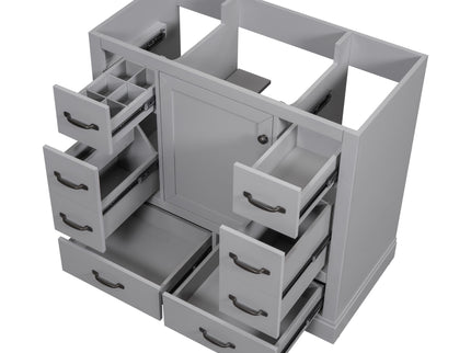 Modern Bathroom Vanity Base Only, 6 Drawer Storage With Adjustable Shelf