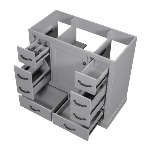 36" Bathroom Vanity Without Sink, Cabinet Base Only, 6 Drawers, Multi Functional Drawer Divider, Adjustable Shelf - Gray