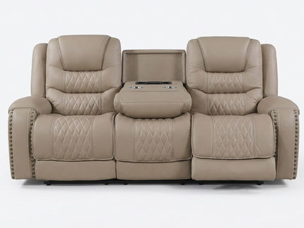 Power Reclining Sofa With USB Ports, Drop Down Table & Adjustable Headrest - Toffee