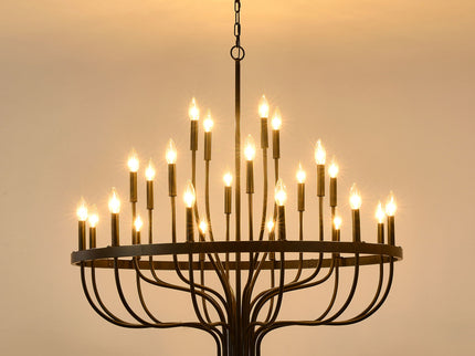24 Light Chandelier Industrial Iron Candle Chandelier Modern Suspended Farmhouse Chandeliers Pendant Light Fixtures For Dining Room Bedroom Living Room Kitchen Island Foyer E12 Bulb (No Include) - Black