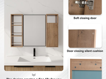 39.4" Wall Mounted Bathroom Cabinet With Storage And - Imitative Oak