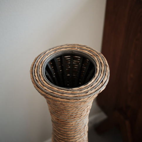 Tall Artificial Rattan Floor Vase In Elegant Statement Piece For Living Room Decor, Entryway, Or Hallway Versatile Home Accent For Dried Or Silk Floral Arrangements - Beige / Gray