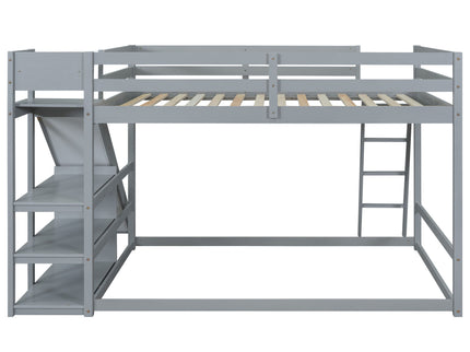 Bunk Bed With Ladder, Slide, And Shelves Pine Wood