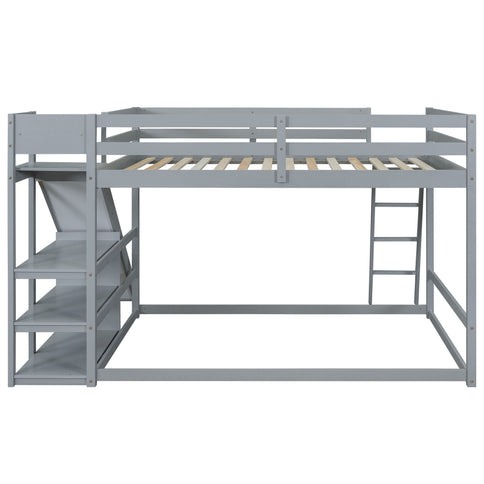 Bunk Bed With Ladder, Slide, And Shelves Pine Wood