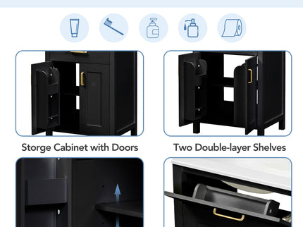 Modern Bathroom Vanity With Ceramic Sink, Soft-Close Doors, Flip Drawer, U-Shaped Shelves, Elegant Storage Solution