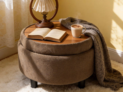 Storage Round Footstool Table Ottoman