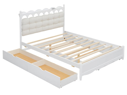 Storage Platform Bed, With 2 Big Drawers, Trundle, One Set Of Sockets & USB Ports