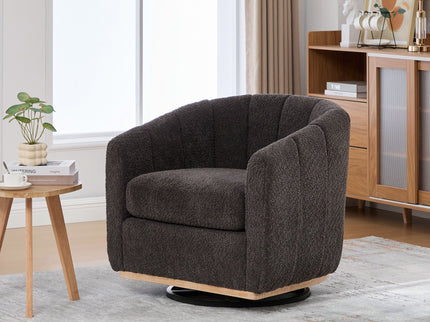 Swivel Upholstered Barrel Chair With Metal Base