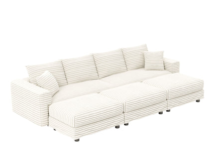 Deep Seat Convertible Sofa With Soft Pillows And Ottomans