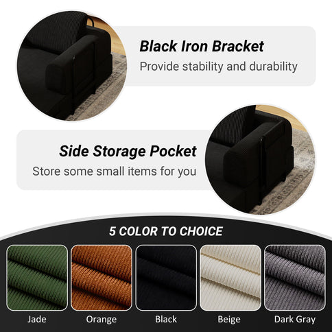 Convertible Sleeper Sofa Bed With Cylindrical Pillow, Fixed Shape Frame