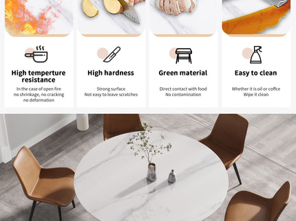 Modern Artificial Stone Round Carbon Steel Base Dining Table, Can Accommodate 6 People