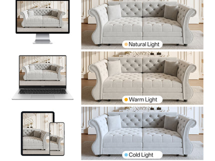 Oversized Chesterfield Pull Out Sofa Bed, Roll Arm Couch With Flower Tufting For Living Room