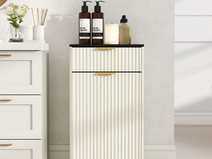 Tilt Out Trash Can Cabinet With Wave Textured Drawer & Pull Out Bin