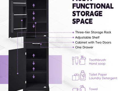 Tall Freestanding Bathroom Storage Cabinet With 2 Doors And Adjustable Shelves