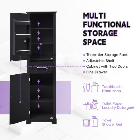 Tall Freestanding Bathroom Storage Cabinet With 2 Doors And Adjustable Shelves