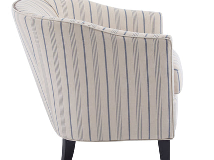 Transitional Upholstered Stripe Barrel Chair With Birch Wood Legs And Plush Cushioned Seat - Beige / Blue Stripe