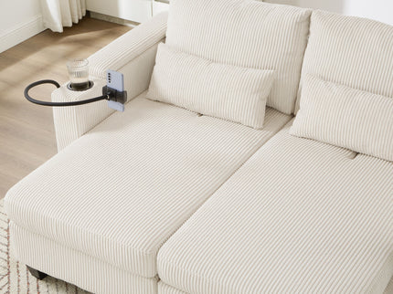 Convertible Chaise Lounge Sofa Chair With USB Ports, Cup Holders, Phone Holder And Storage