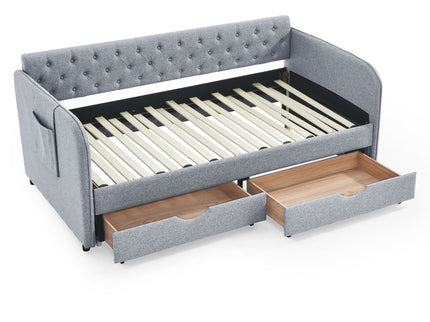 Daybed With Trundle And Storage Drawers, Flat Arms With Pocket