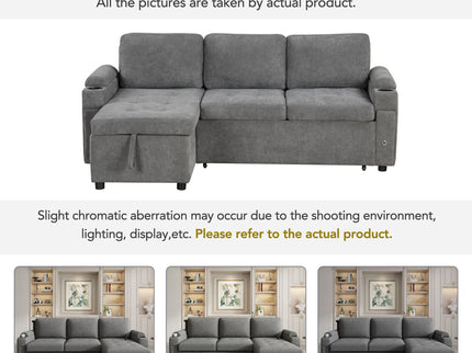 Convertible L Shaped Sofa Couch With Storage, Cup Holders, USB Ports