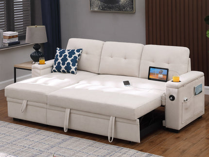 Ashlyn II - 84"W Woven Fabric Reversible Sleeper Sectional Sofa with Storage Chaise