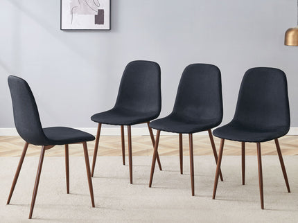 Luxury Simple Chair (Set of 4) Linen Cotton High Resilience Dining Chair With Metal Color Leg - Black / Walnut