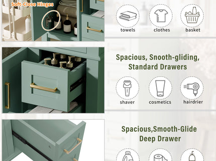Modern Bathroom Vanity With Sink, Storage Cabinet, Soft Close Doors, Deep & Standard Drawers