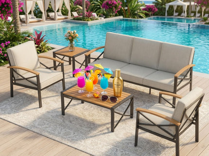 Square Outdoor Patio End Table - Black