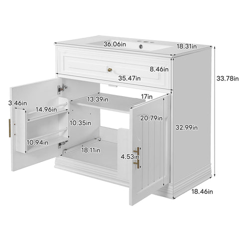 Bathroom Vanity With Sink, Cabinet With 2 Soft Closing Doors
